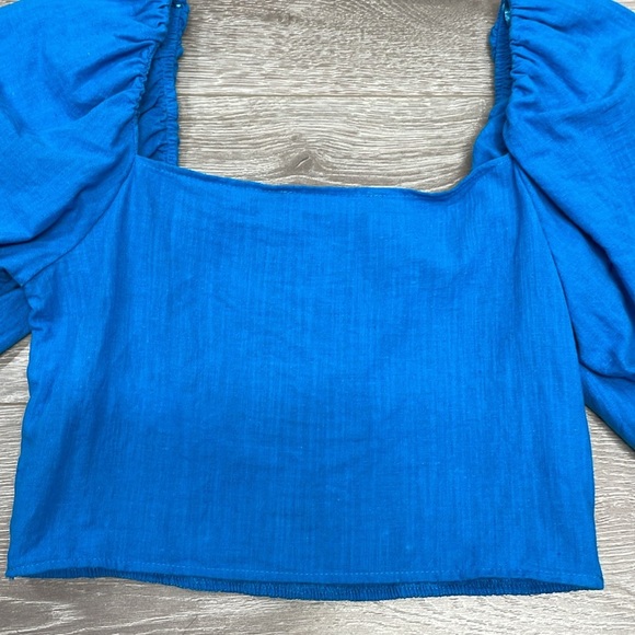 Zara Smocked Puff Sleeve Cropped Square Neck Blouse S - Picture 13 of 15